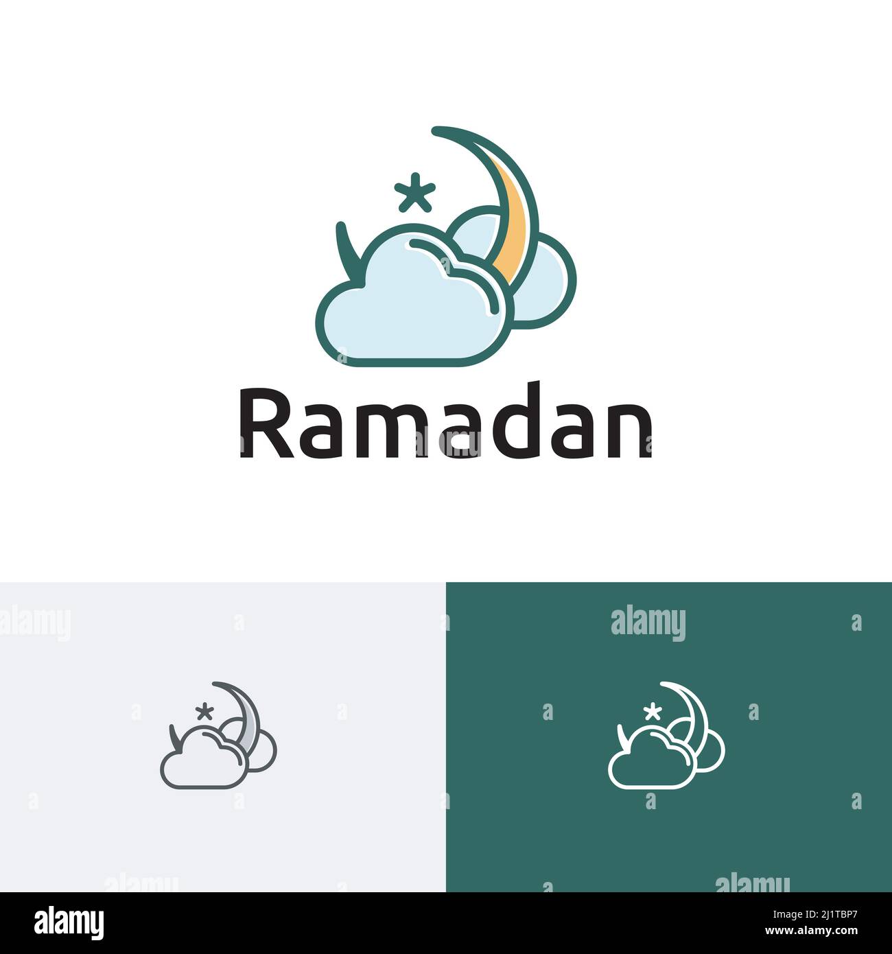 Cloud Sky Crescent Star Ramadan Islamic Event Logo comunità musulmana Illustrazione Vettoriale