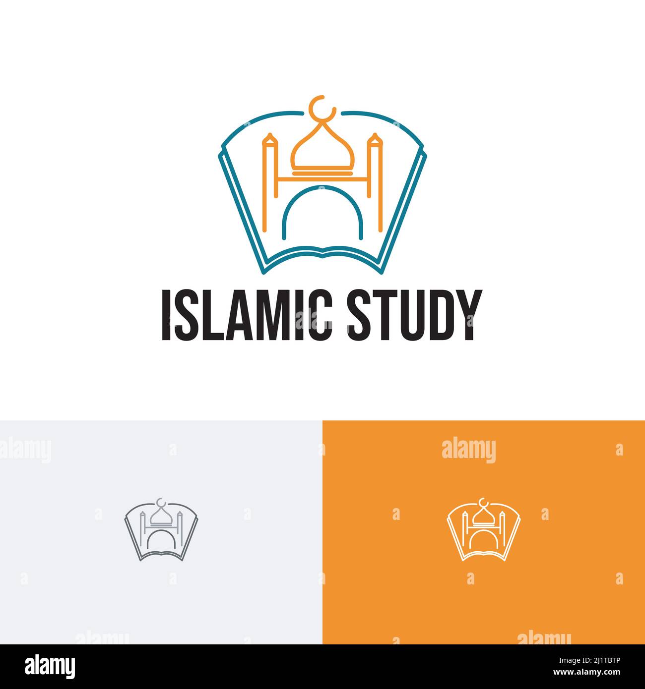 Moschea Libro Islamico Centro studiare Islam musulmano linea stile logo Illustrazione Vettoriale