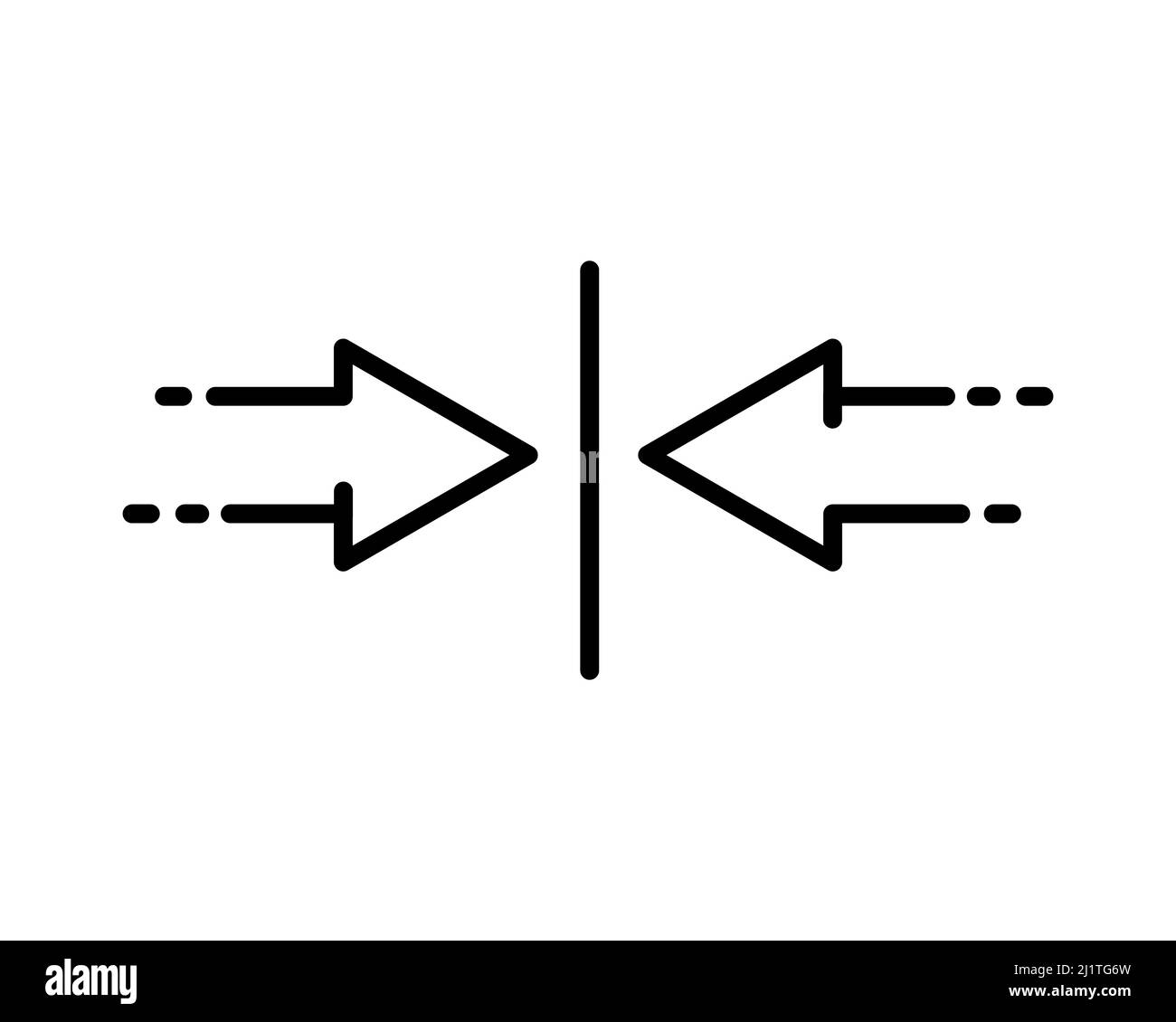 Icona di riunione con freccia, composto, linea di connessione del puntatore. Icona astratta vettoriale sul bianco, illustrazione isolata per grafica e web design. Fla semplice Illustrazione Vettoriale