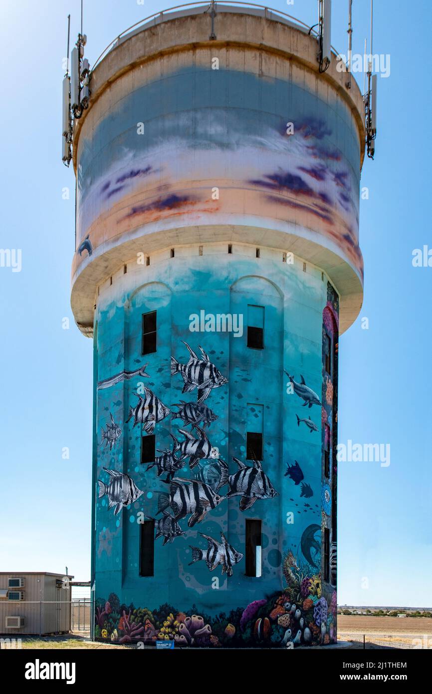 Coral Reef Water Tower Art, Edithburg, Australia Meridionale, Australia Foto Stock