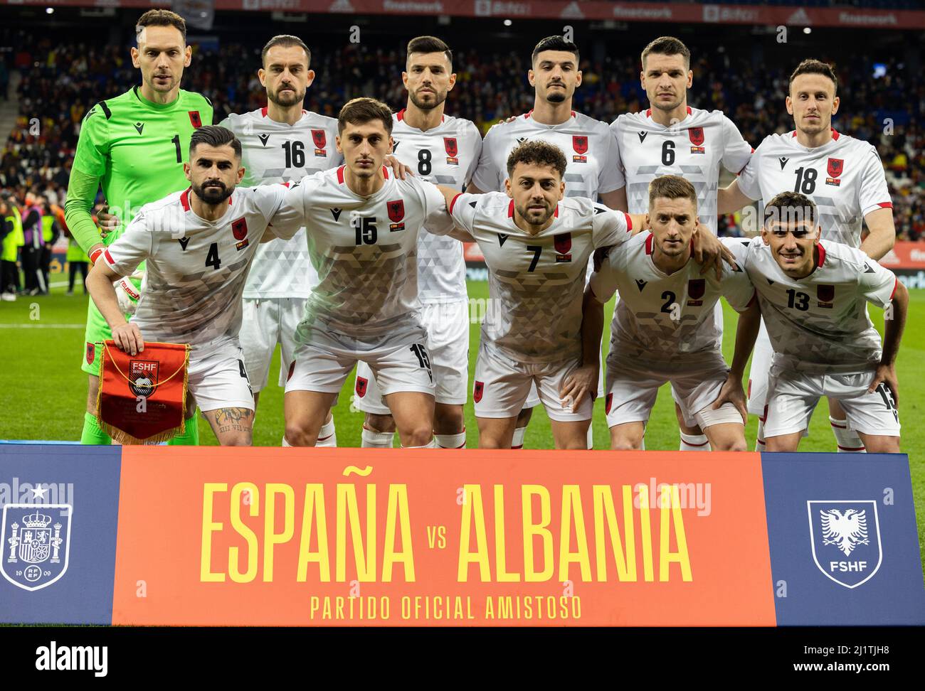 Nazionale albanese durante la partita di calcio internazionale amichevole  tra Spagna e Albania il 26 marzo 2022 allo stadio RCDE di Barcellona, SPAI  Foto stock - Alamy