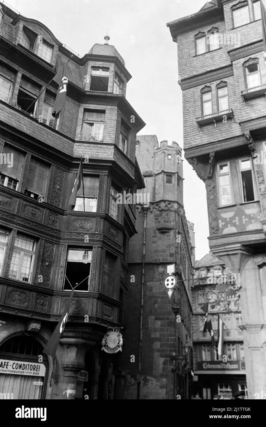 Das Steinerne Haus in der Altstadt von Frankfurt am Main, späte 1930er Jahre. Stone House nel centro storico di Francoforte sul meno, fine 1930s. Foto Stock