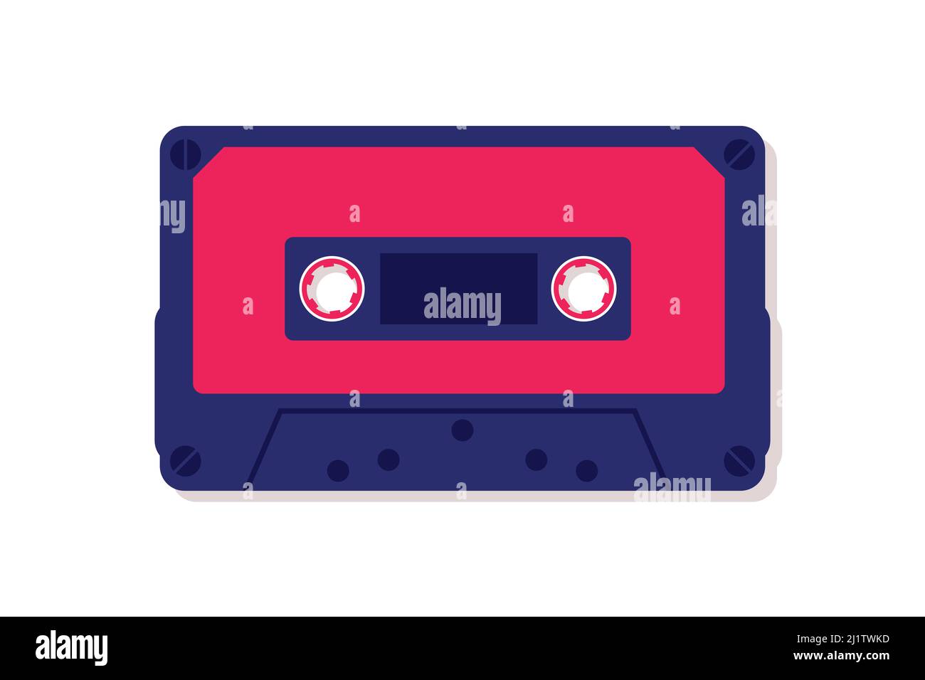 Illustrazione della musicassetta retrò isolata. Tecnologia analogica Compact Music tape. Supporto di memorizzazione audio analogico. Foto Stock