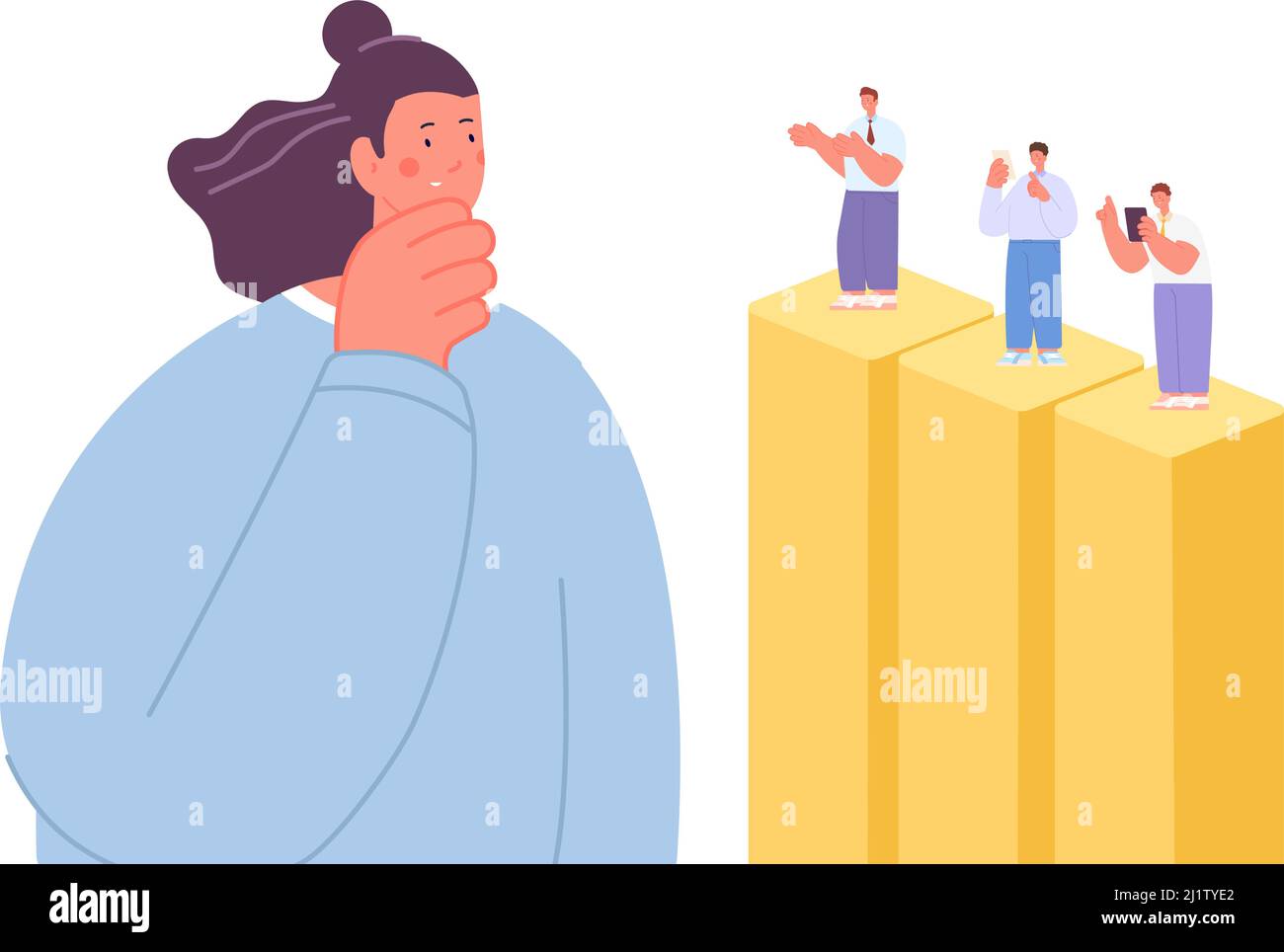 Donna sceglie l'uomo. Risorse umane e reclutamento, scelta personale. Il capo di affari femminile osserva il nuovo team, concetto vettoriale Illustrazione Vettoriale