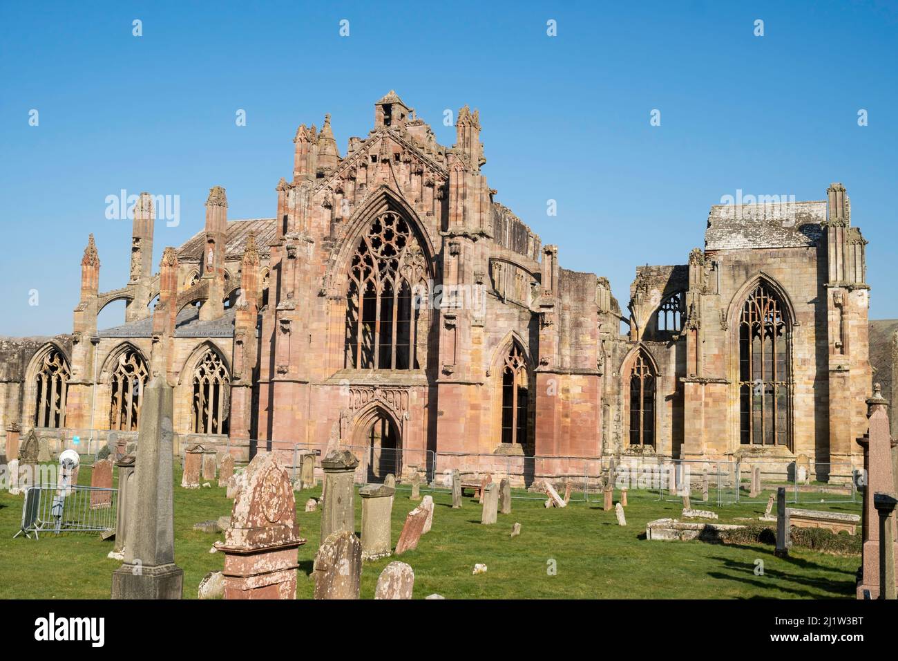 Melrose Abbey, Melrose, Scottish Borders, Inghilterra, Regno Unito Foto Stock