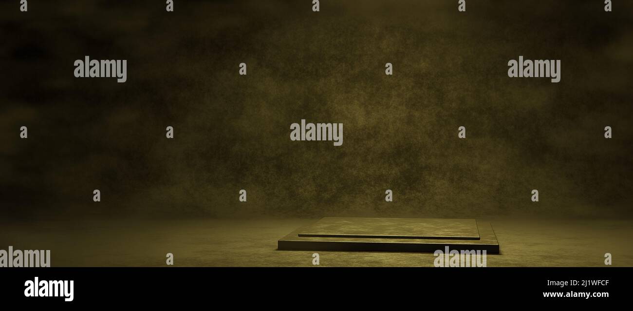 Astratto Studio Scene Showcase podium piedistallo Dark Forest Green colori Presentazione Display sfondo con leggero fumo atmosferico per Disp prodotto Foto Stock