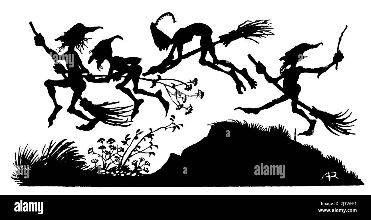 Leprechauns di GULEESH - Irlandese dal libro ' The Allies Fairy book ' illustrato da Arthur Rackham Data di pubblicazione 1916 Editore J. B. Lippencott co. He Allies' Fairy Book contiene una selezione di fiabe tradizionali dei paesi alleati che partecipano alla prima Guerra Mondiale. Le sue storie includono: 'Jack the Giant Killer' (inglese); 'The Battle of the Birds' (scozzese); 'Lludd and Llevelys' (gallese); 'Gulesh' (irlandese); 'The Sleeping Beauty (francese); 'Cesarino and the Dragon' (italiano); 'What vened of picking flowers' (portoghese); 'The Adventures of Little Peachling', 'The Fox's Wedding' Foto Stock