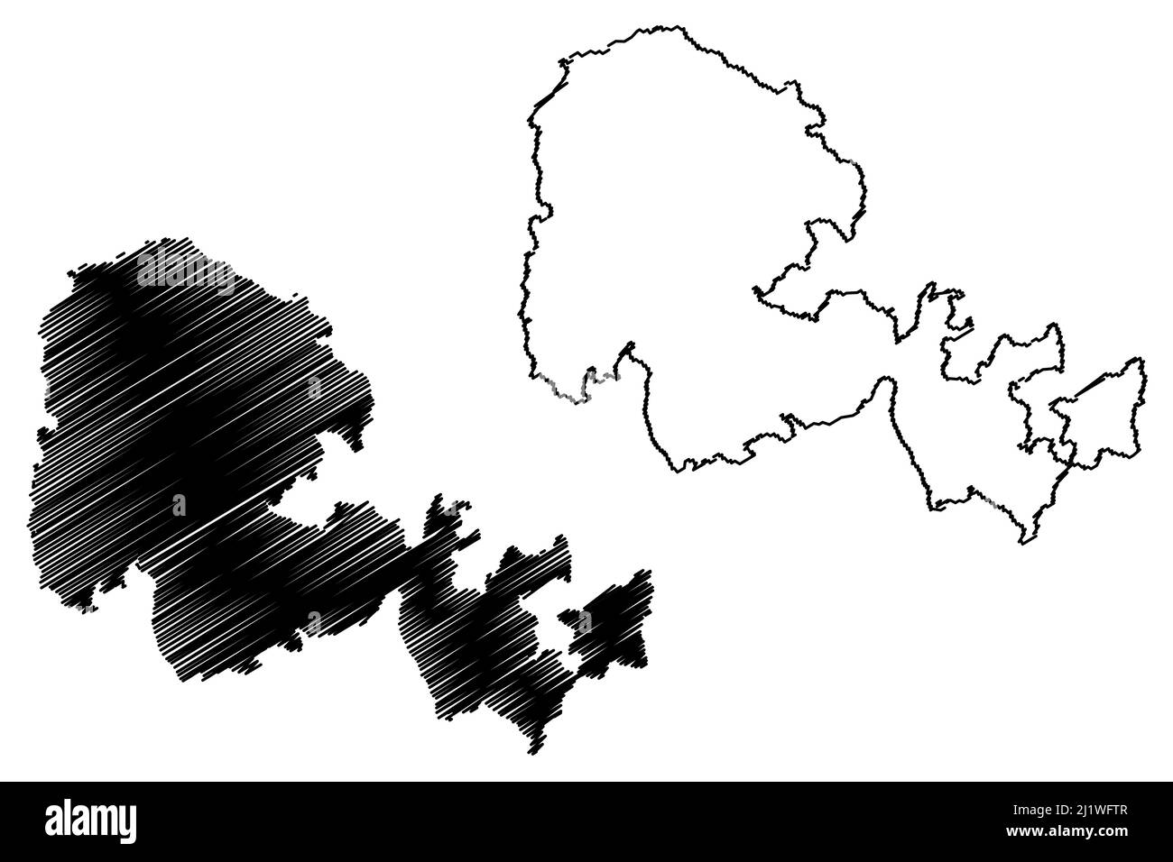 Isola continentale (Regno Unito di Gran Bretagna e Irlanda del Nord, Isole Orkney, Scozia) illustrazione vettoriale mappa, schizzo di scricbble Hrossey o P. Illustrazione Vettoriale