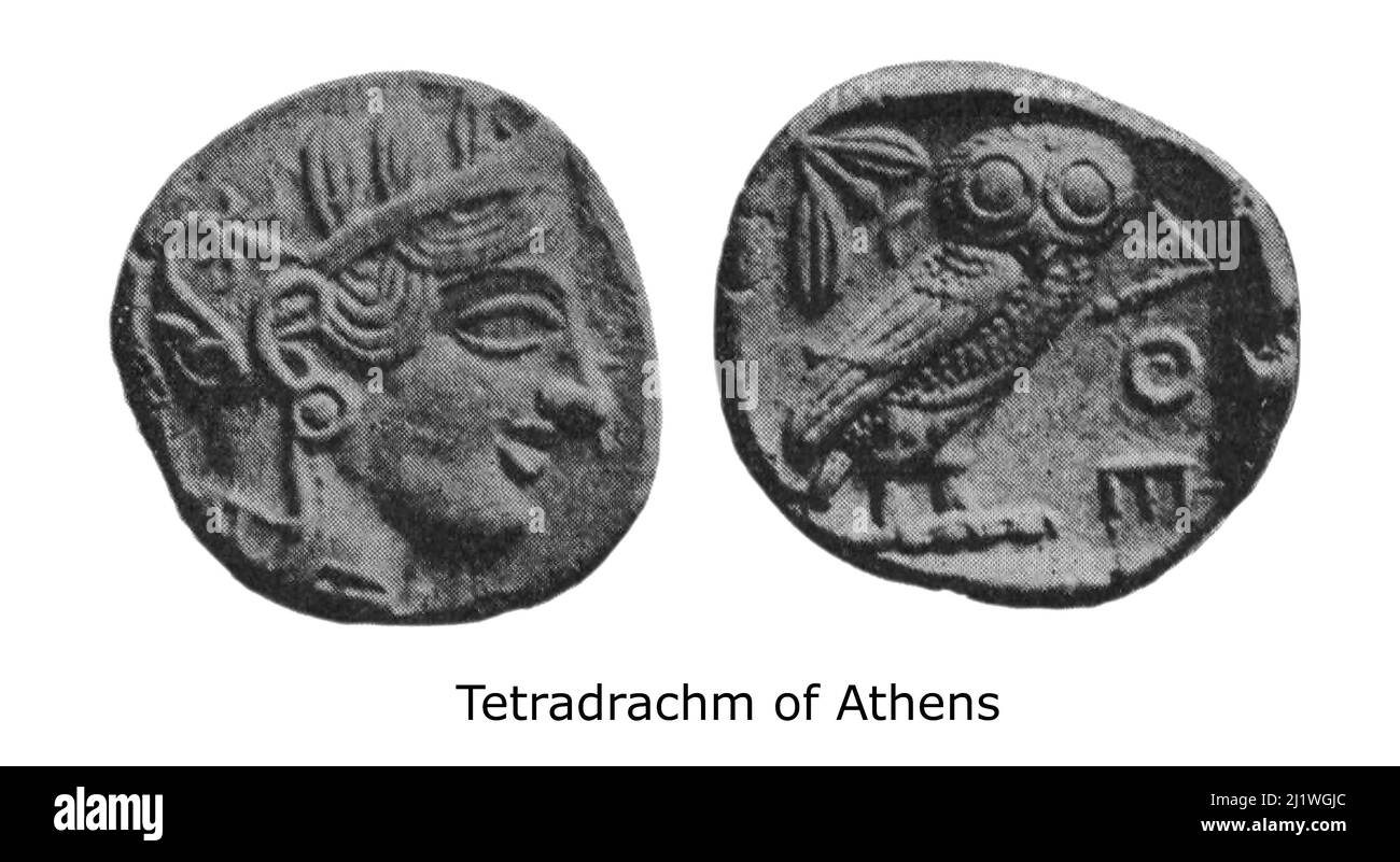 Tetradrachm di Atene dal libro " carattere religioso delle monete antiche " di Geremia Zimmerman pubblicato nel 1908 da Spink & Son Ltd. Foto Stock