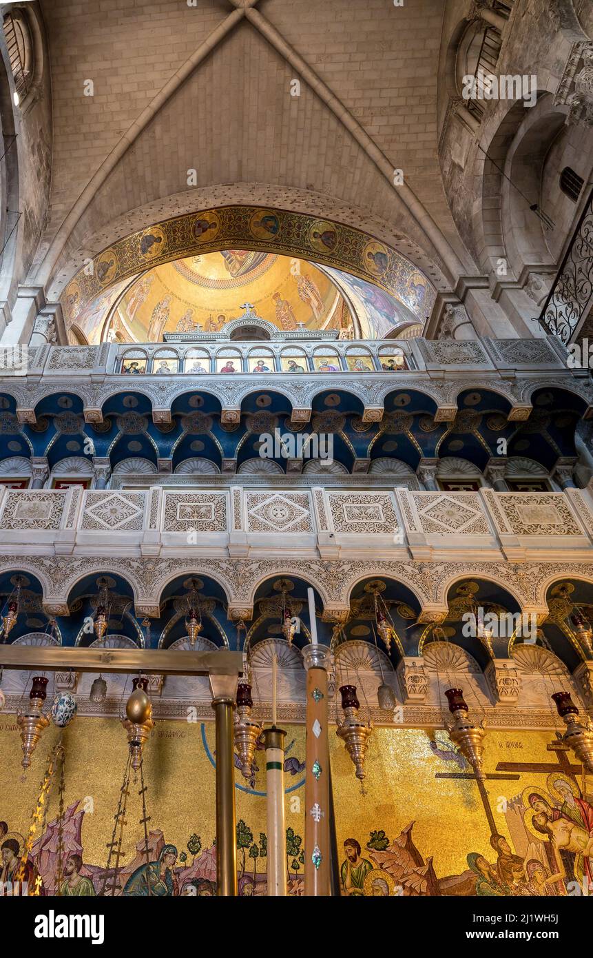 Interno della Chiesa del Santo Sepolcro, quartieri cristiani, Città Vecchia, Gerusalemme, Israele Foto Stock