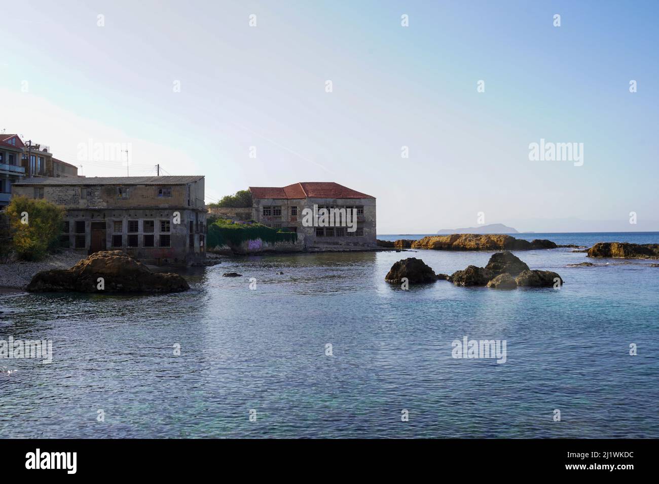 Il fronte spiaggia a Evaggelistria, Chania, Creta Foto Stock