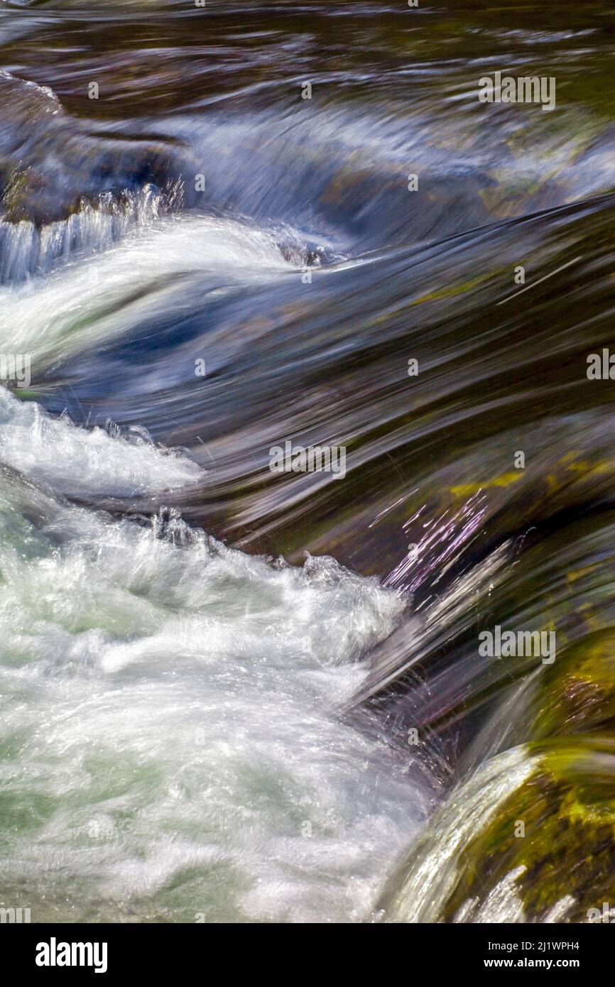 Fai un ruscello di corrente e rapide sul Brodhead Creek, sulle Pocono Mountains della Pennsylvania. Foto Stock