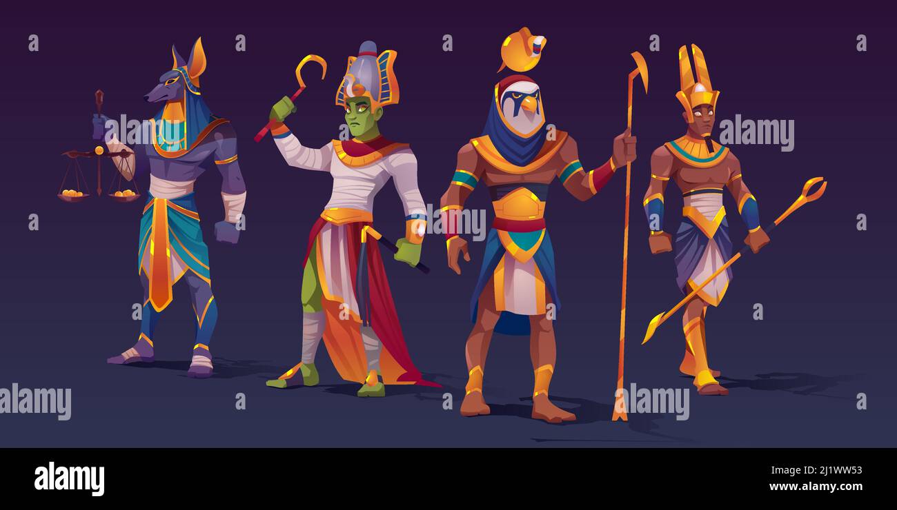 Gli dei egiziani Anubis, Ra, Amon e Osiride. Antico Egitto divinità ...