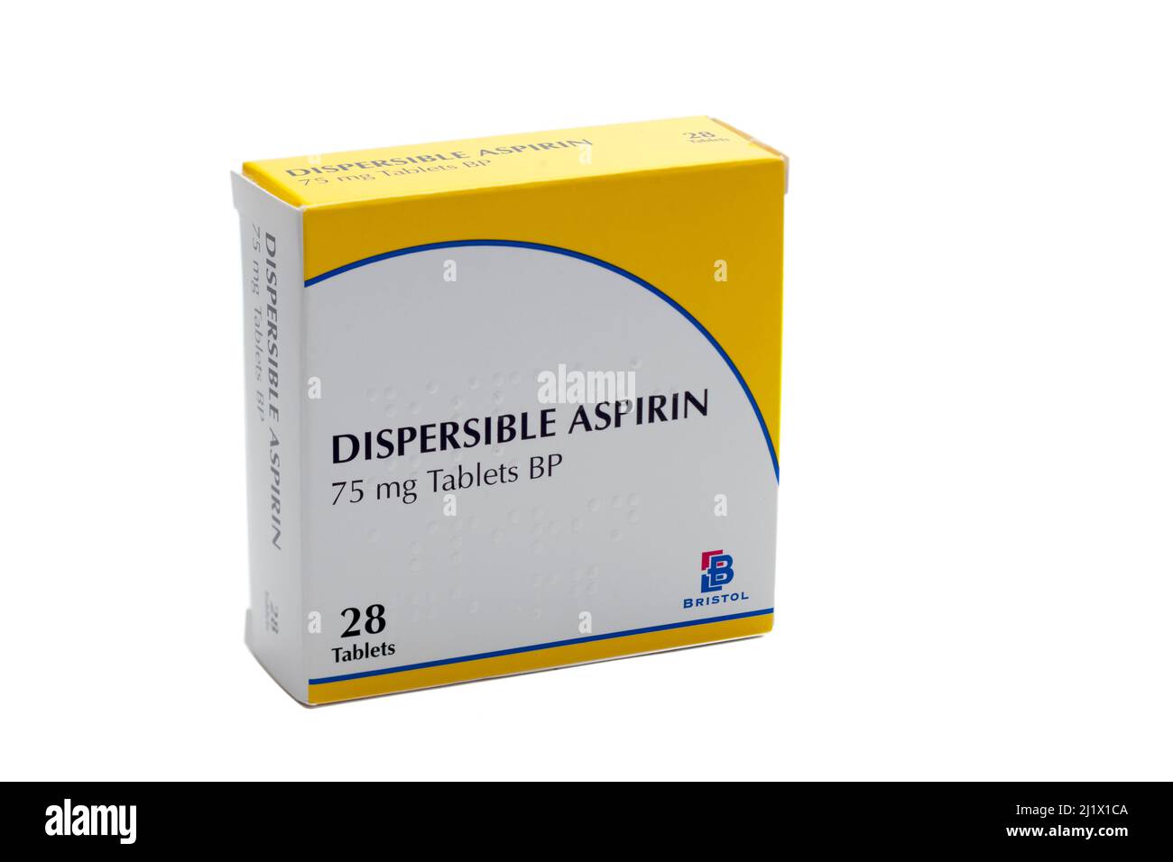 Confezione da 28 75mg compresse dispersibili di aspirina Foto Stock