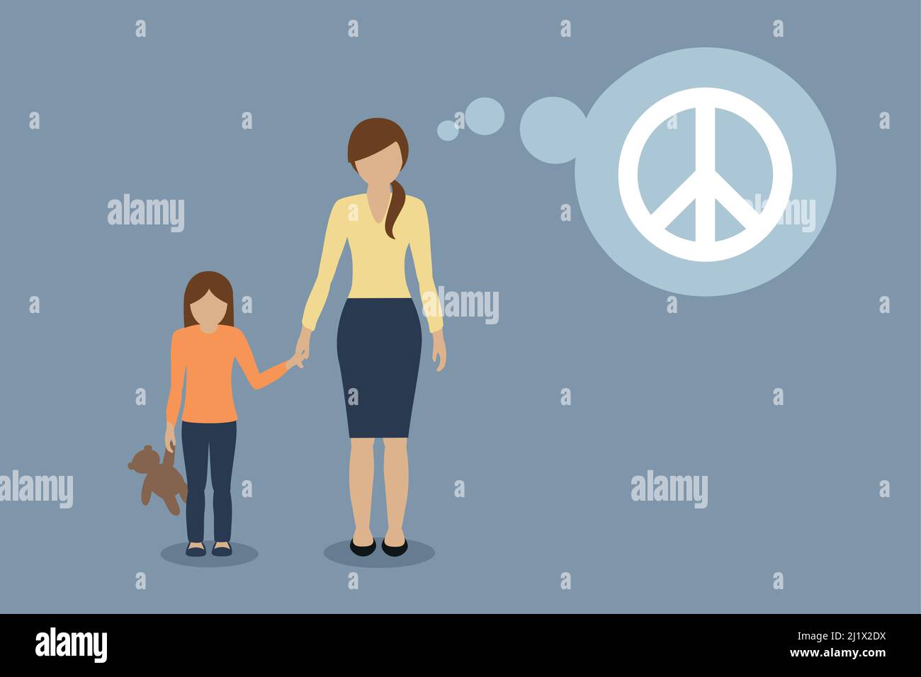 madre e bambino stanno pensando alla pace Illustrazione Vettoriale
