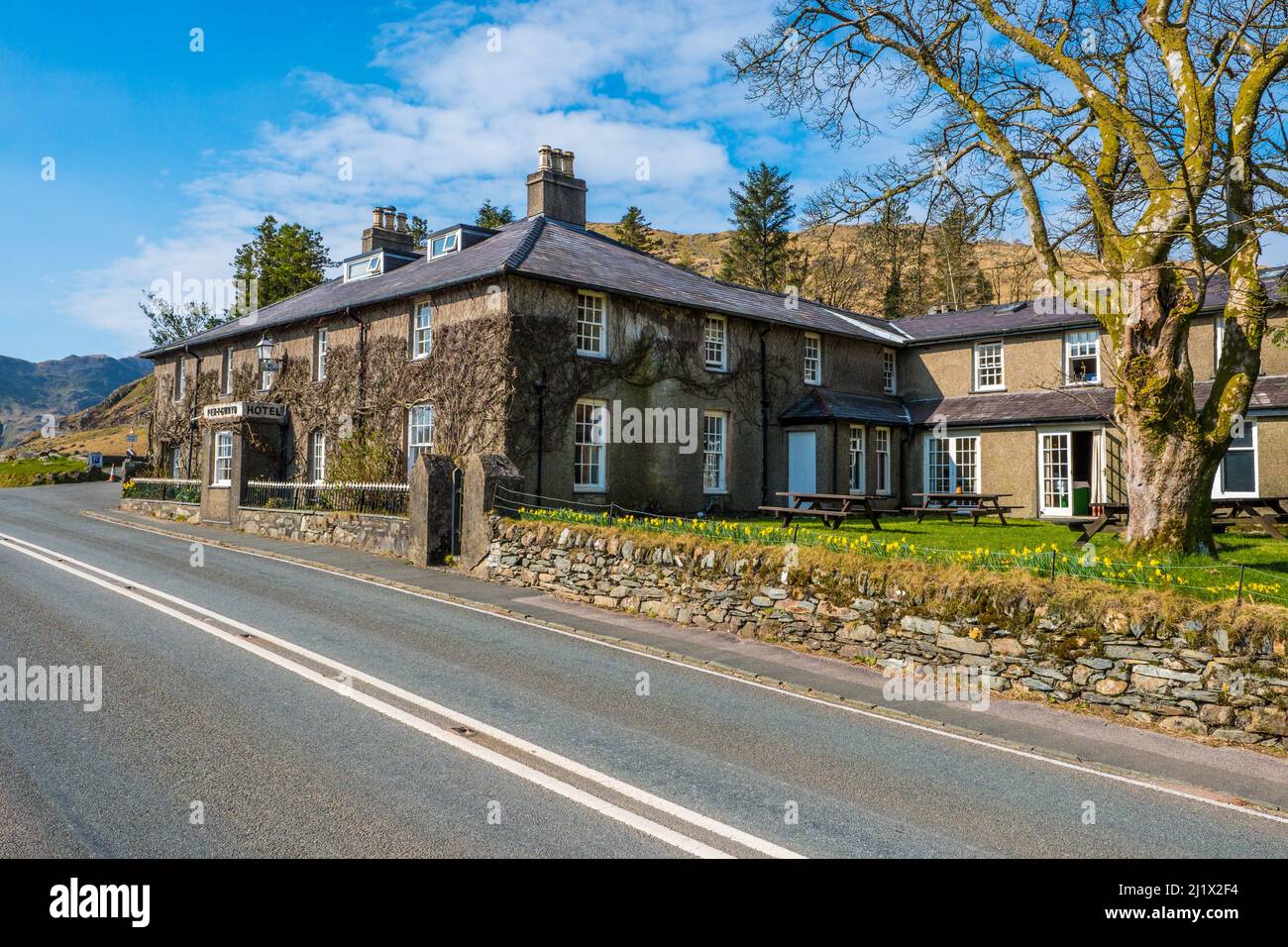 The Pen Y Gwryd Hotel a Snowdonia, Galles del Nord Foto Stock