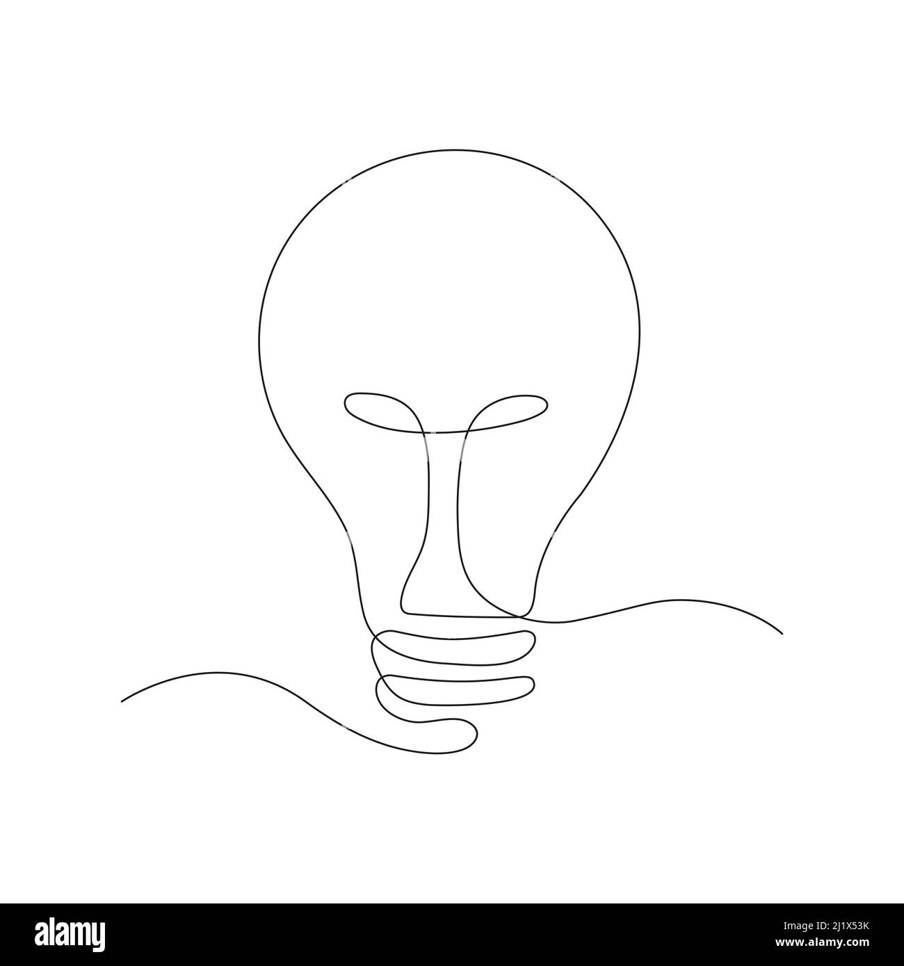 Disegno continuo della lampadina. Lampadina line art. Idea di emergenza concetto. Illustrazione Vettoriale