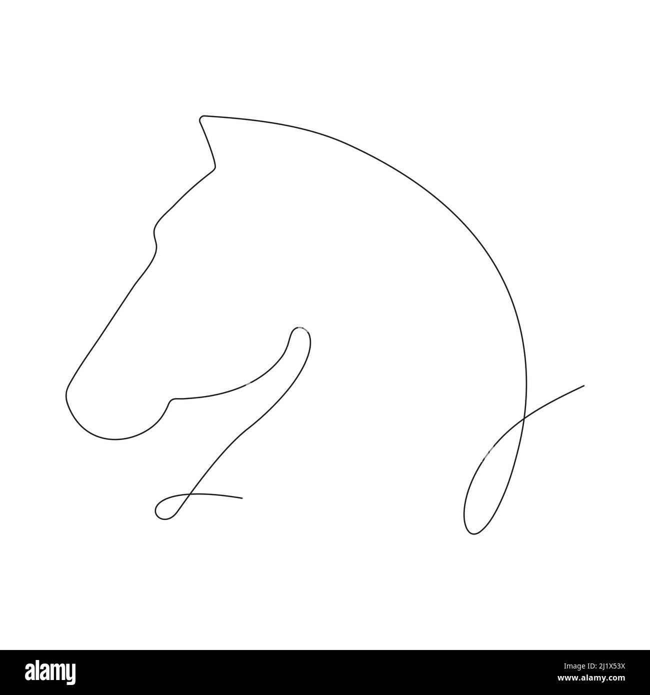 Icona della linea nera della testa del cavallo. Simbolo della linea animale vettoriale. Illustrazione Vettoriale
