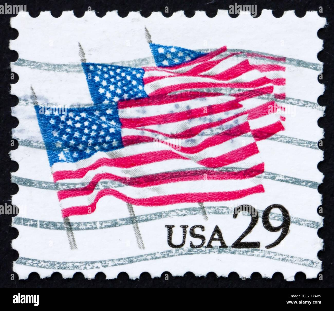STATI UNITI D'AMERICA - CIRCA 1981: Un timbro stampato negli Stati Uniti mostra US Flags on Parade, circa 1981 Foto Stock