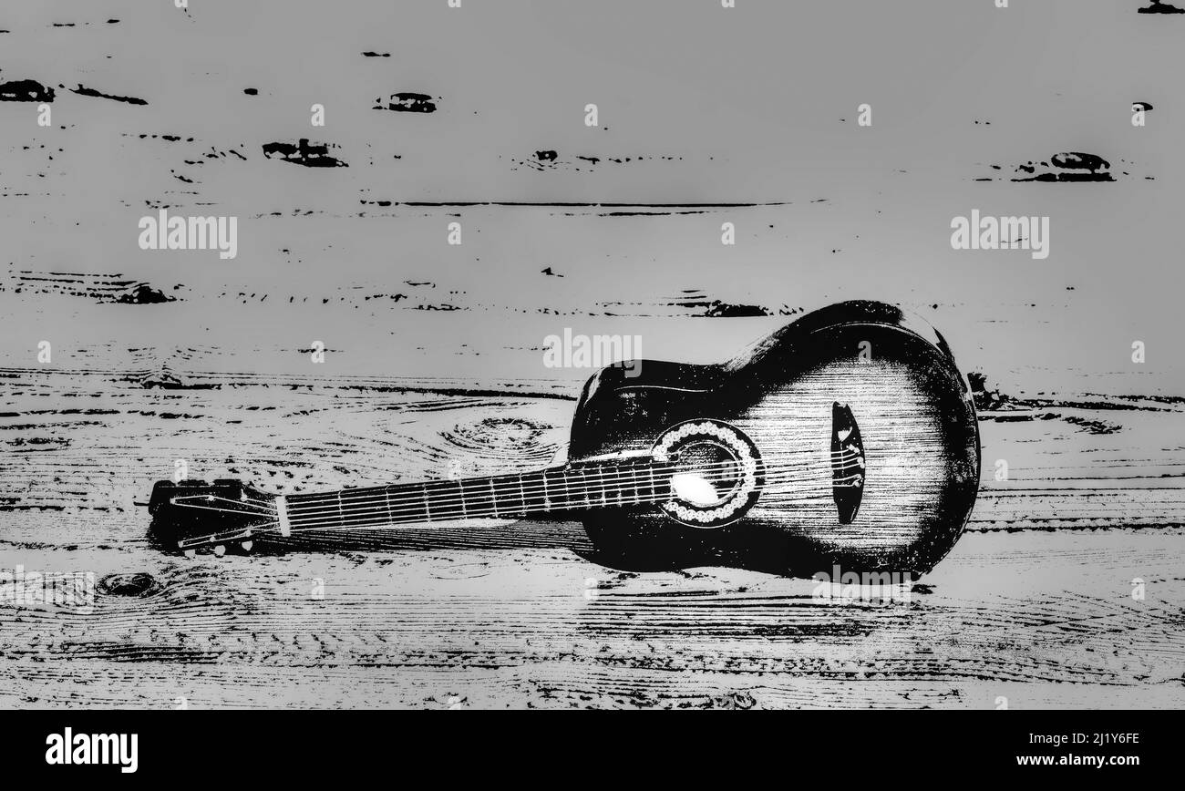 una chitarra classica in bianco e nero Foto stock - Alamy