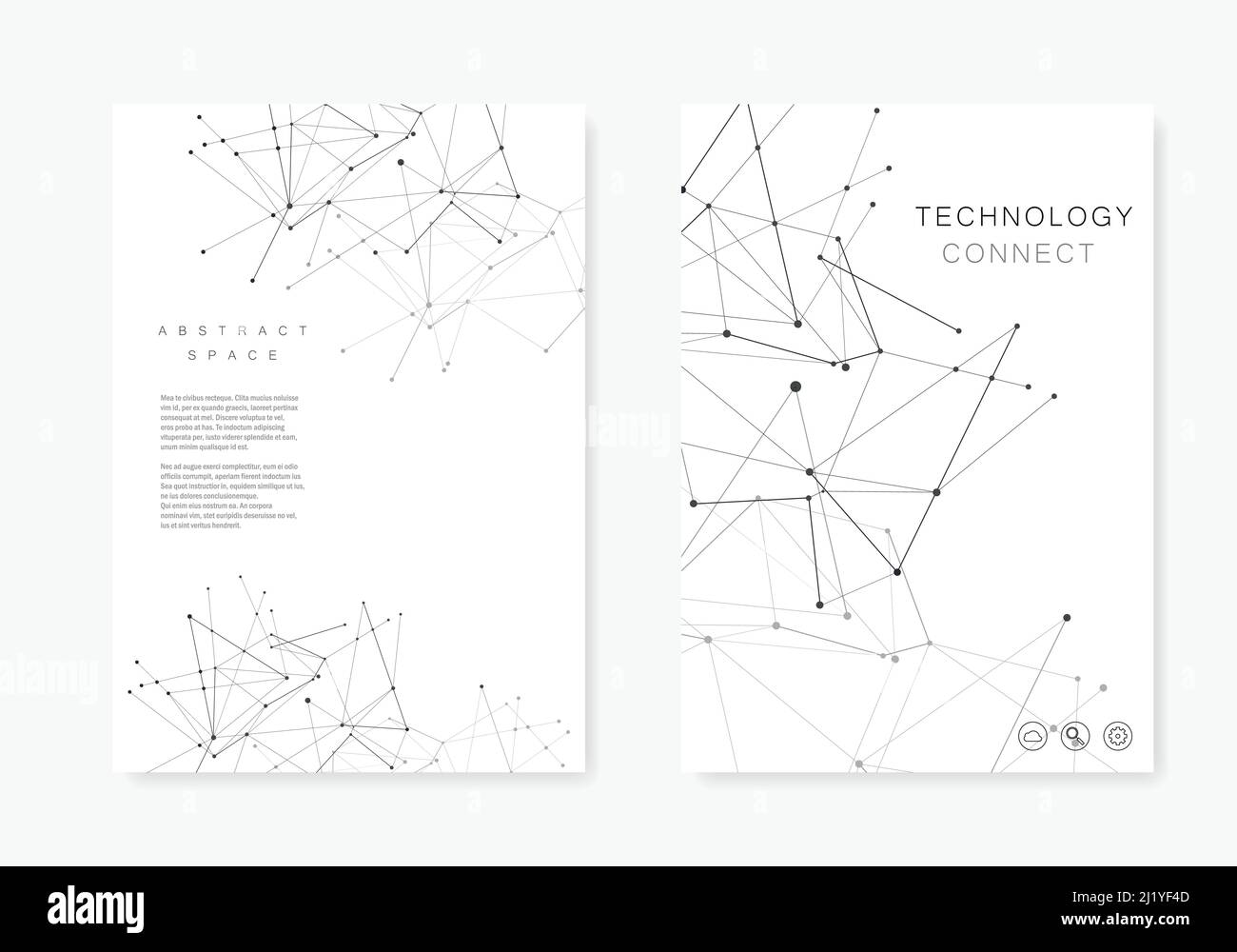 2 modelli vettoriali di copertina per brochure in formato A4. Sfondo geometrico moderno con linee e punti collegati Illustrazione Vettoriale