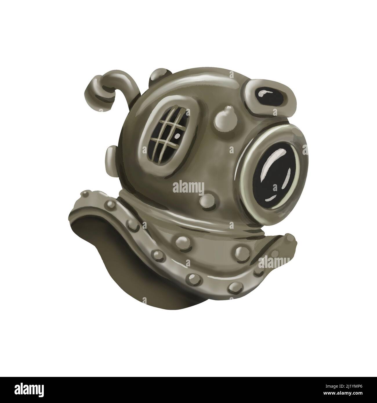 illustrazione dell'acquerello. Casco subacqueo. Isolato su sfondo bianco. Foto Stock