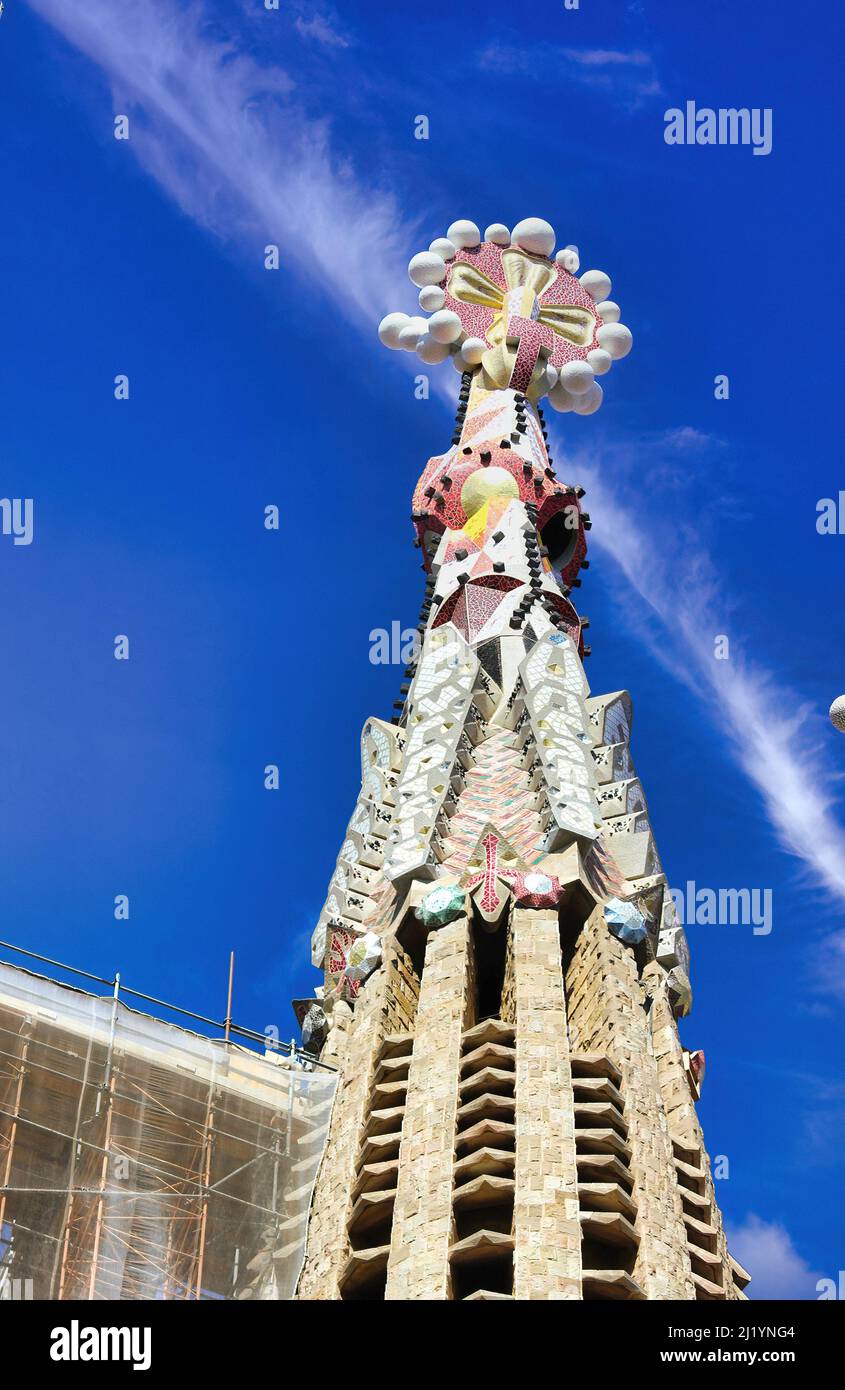 Alcuni dettagli della famosissima e maestosa Cattedrale della Sagrada Familia, a Barcellona (Spagna), un capolavoro del Modernismo di Antonio Gaudì. Foto Stock