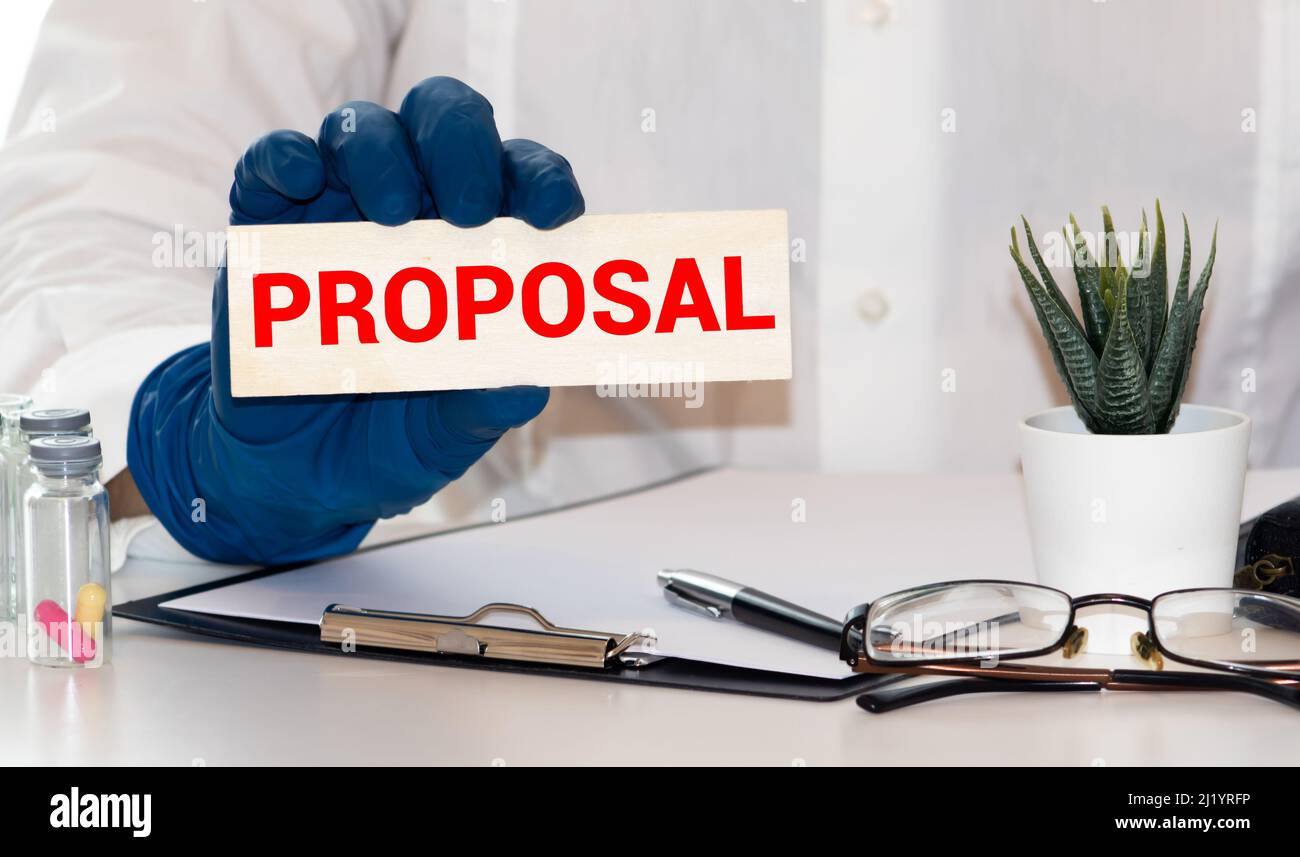 PAROLA DI PROPOSTA su carta di indice della scheda, concetto medico Foto Stock