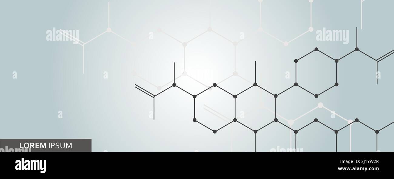 Fondo astratto chimico con struttura molecolare esagonale Illustrazione Vettoriale