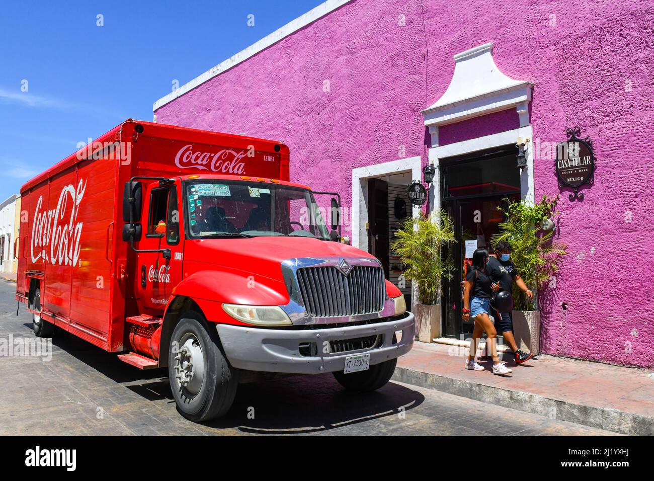 Camion di consegna Coca Cola, Valladolid, Messico Foto Stock