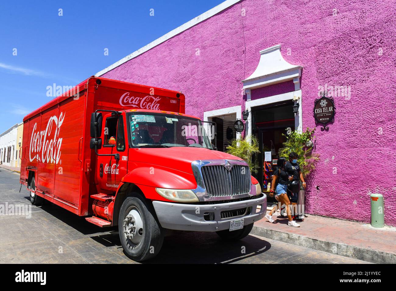 Camion di consegna Coca Cola, Valladolid , Messico Foto Stock