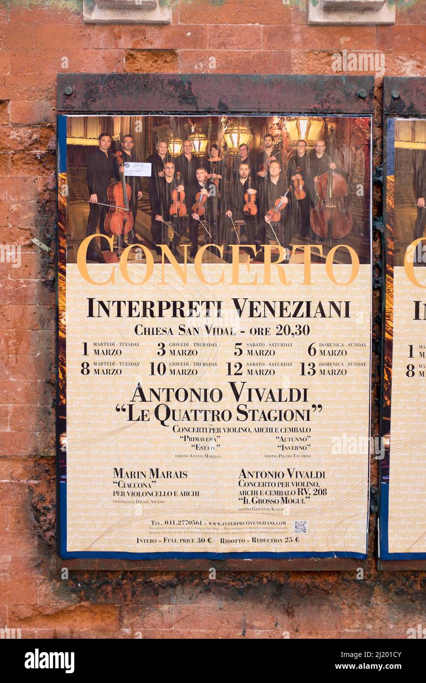 Poster Pubblicità Vivaldi Concerto nella Chiesa di San Vida Venezia Italia Foto Stock
