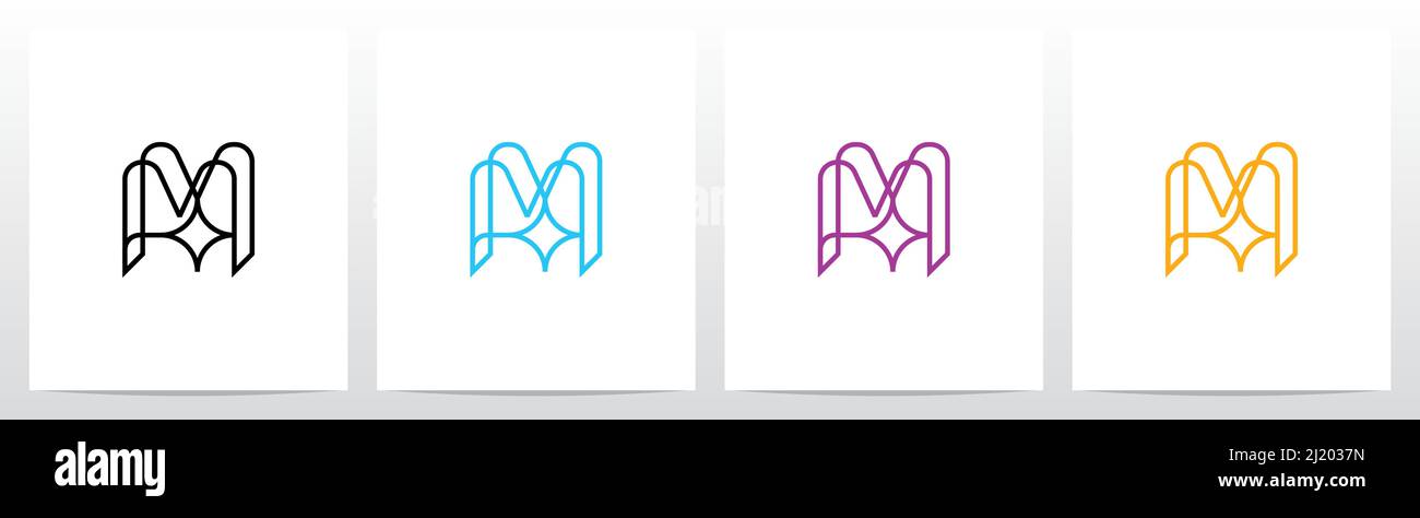 Lettera di contorno con logo Sparkling Star M Illustrazione Vettoriale