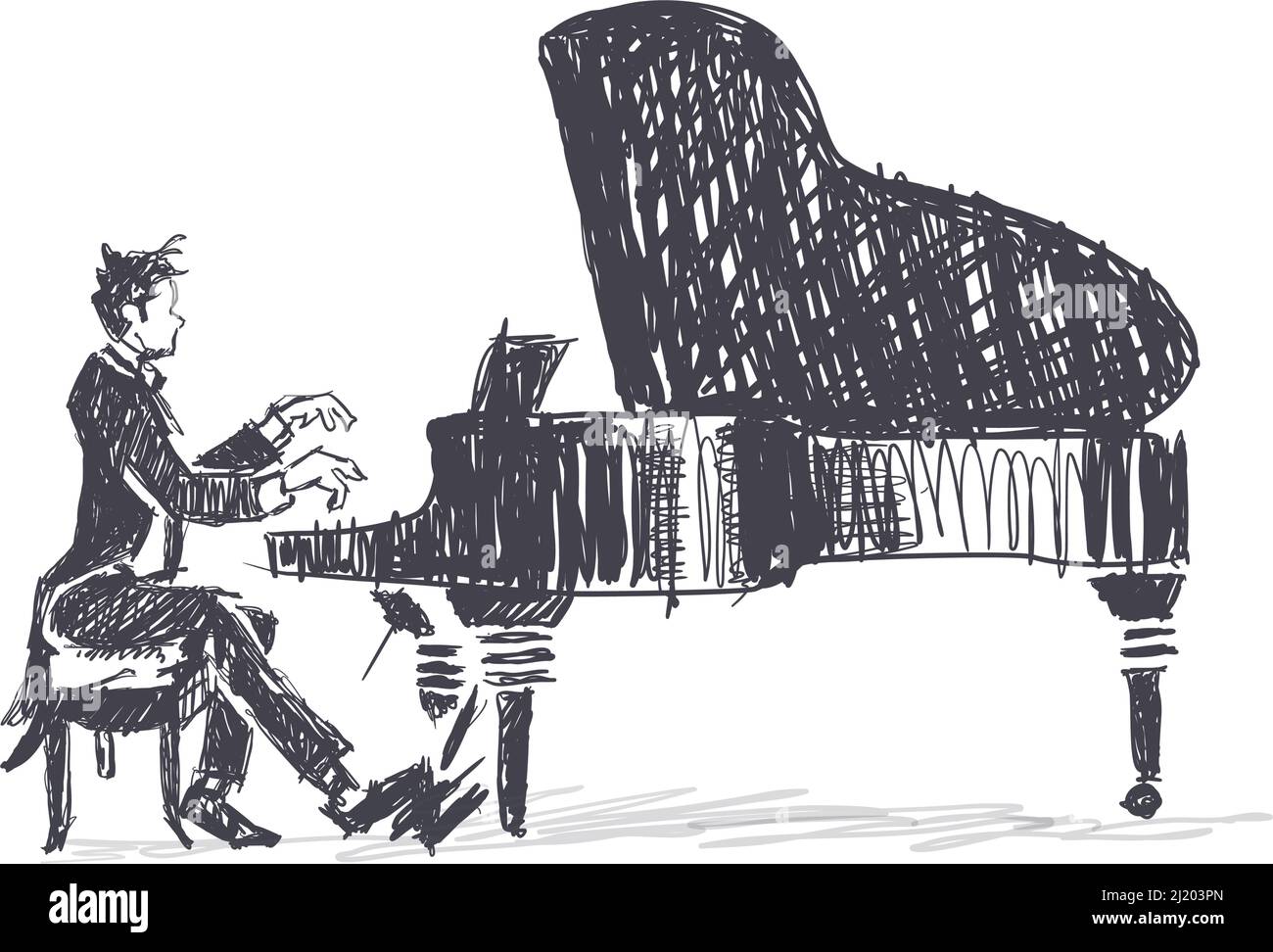 grande piano player matita schizzo Illustrazione Vettoriale