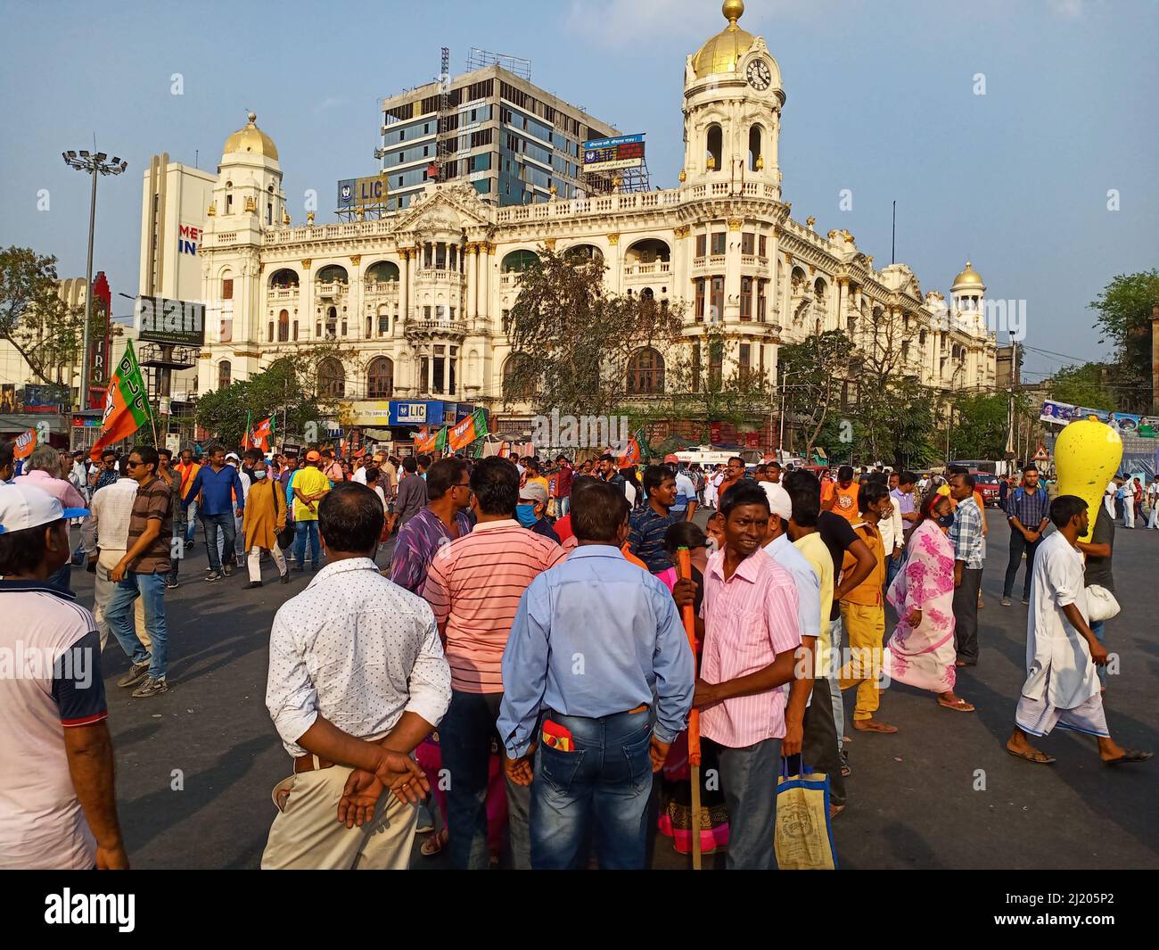 KOLKATA, BENGALA OCCIDENTALE, INDIA - 28 marzo 2022: Il Bengala BJP ha rivolto un raduno lunedì a kolkata per il massacro a Boktai di Rampurhat, Birbhum. Foto Stock