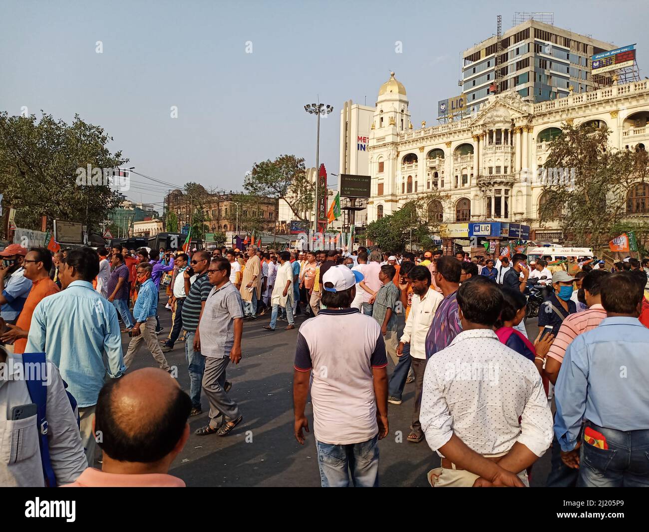 KOLKATA, BENGALA OCCIDENTALE, INDIA - 28 marzo 2022: Il Bengala BJP ha rivolto un raduno lunedì a kolkata per il massacro a Boktai di Rampurhat, Birbhum. Foto Stock