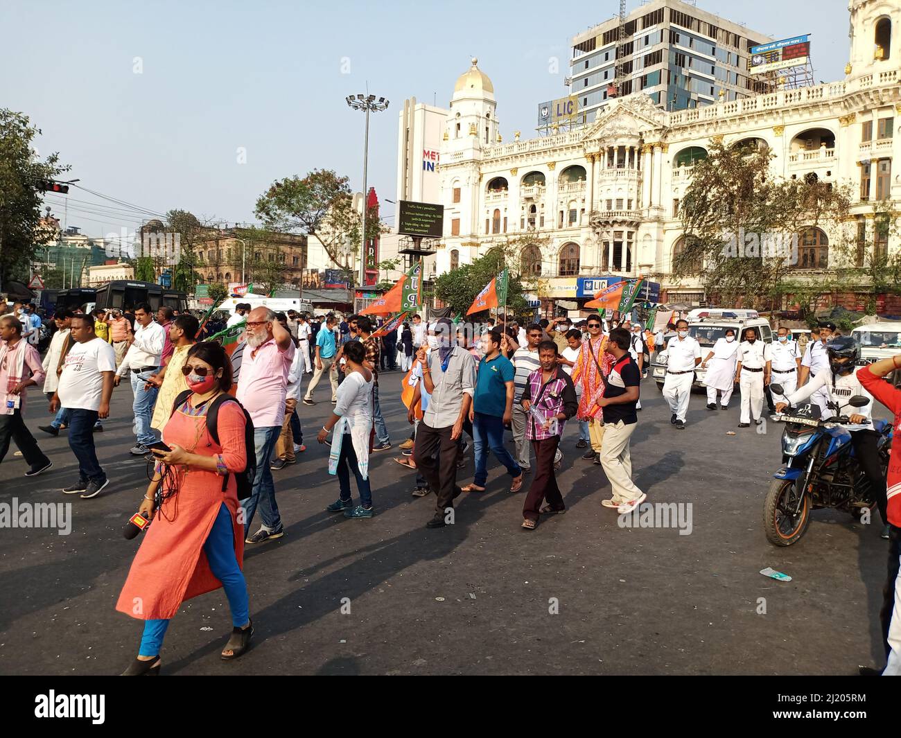 KOLKATA, BENGALA OCCIDENTALE, INDIA - 28 marzo 2022: Il Bengala BJP ha rivolto un raduno lunedì a kolkata per il massacro a Boktai di Rampurhat, Birbhum. Foto Stock