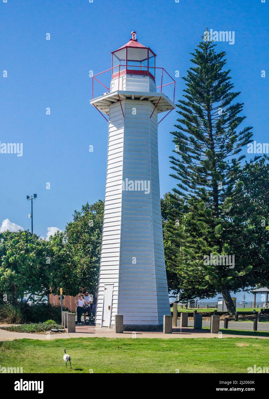 Historic Point Cleveland Light, un faro situato sulla punta nord-orientale di Cleveland Point, Southern Moreton Bay, Cleveland, Redland City, Queen Foto Stock