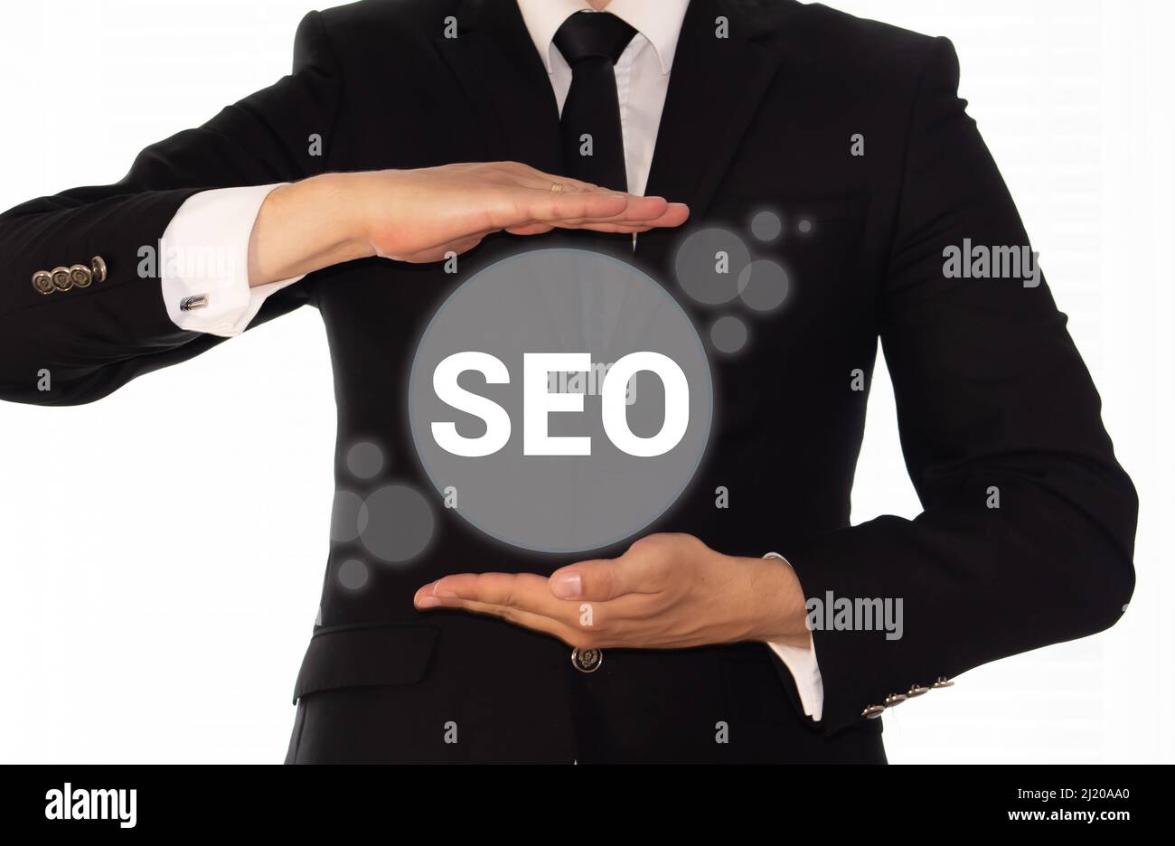 scrittura di businessman. SEO. Ottimizzazione dei motori di ricerca, concetto Foto Stock