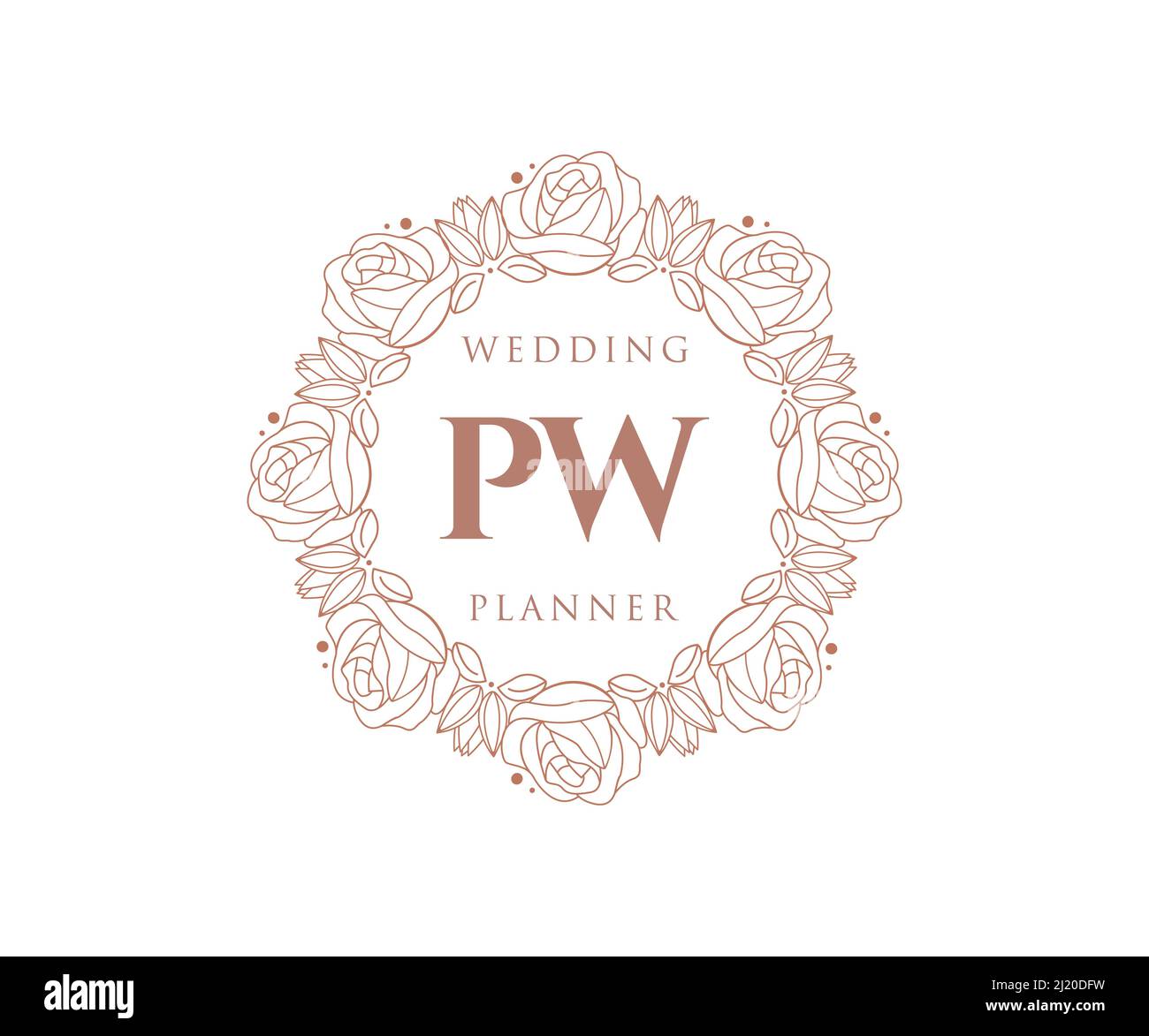 PW iniziali lettera matrimonio monogramma collezione loghi, disegnati a mano moderni minimalistici e modelli floreali per carte di invito, Salva la data, elegante Illustrazione Vettoriale
