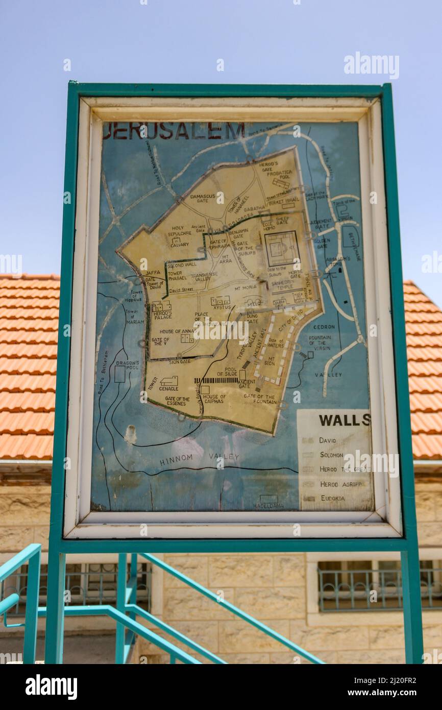 Una mappa della città vecchia di Gerusalemme, Israele. Foto Stock