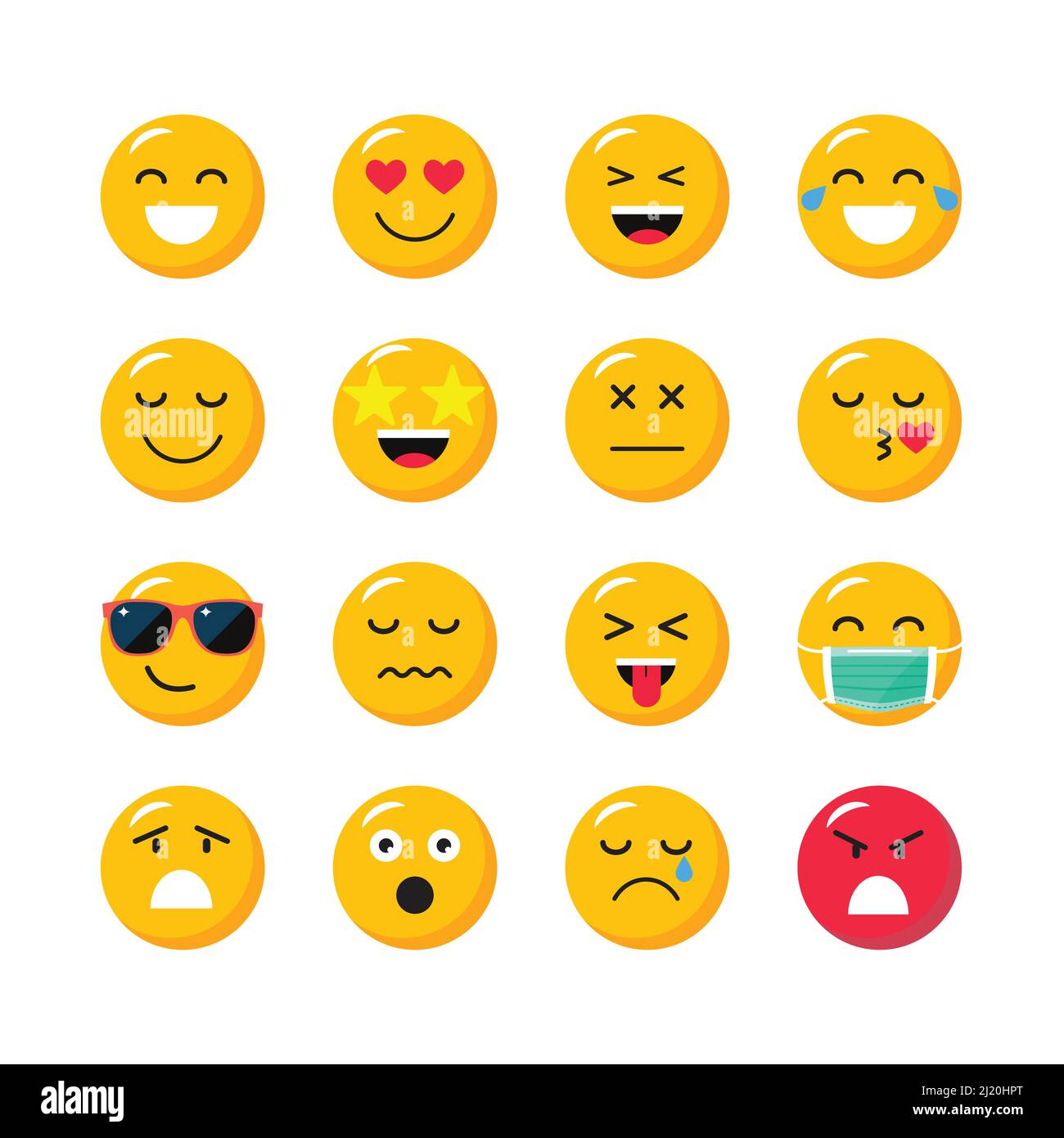 Set di emoticon cartoon. I volti gialli esprimono emozione. Icone emoji Illustrazione Vettoriale