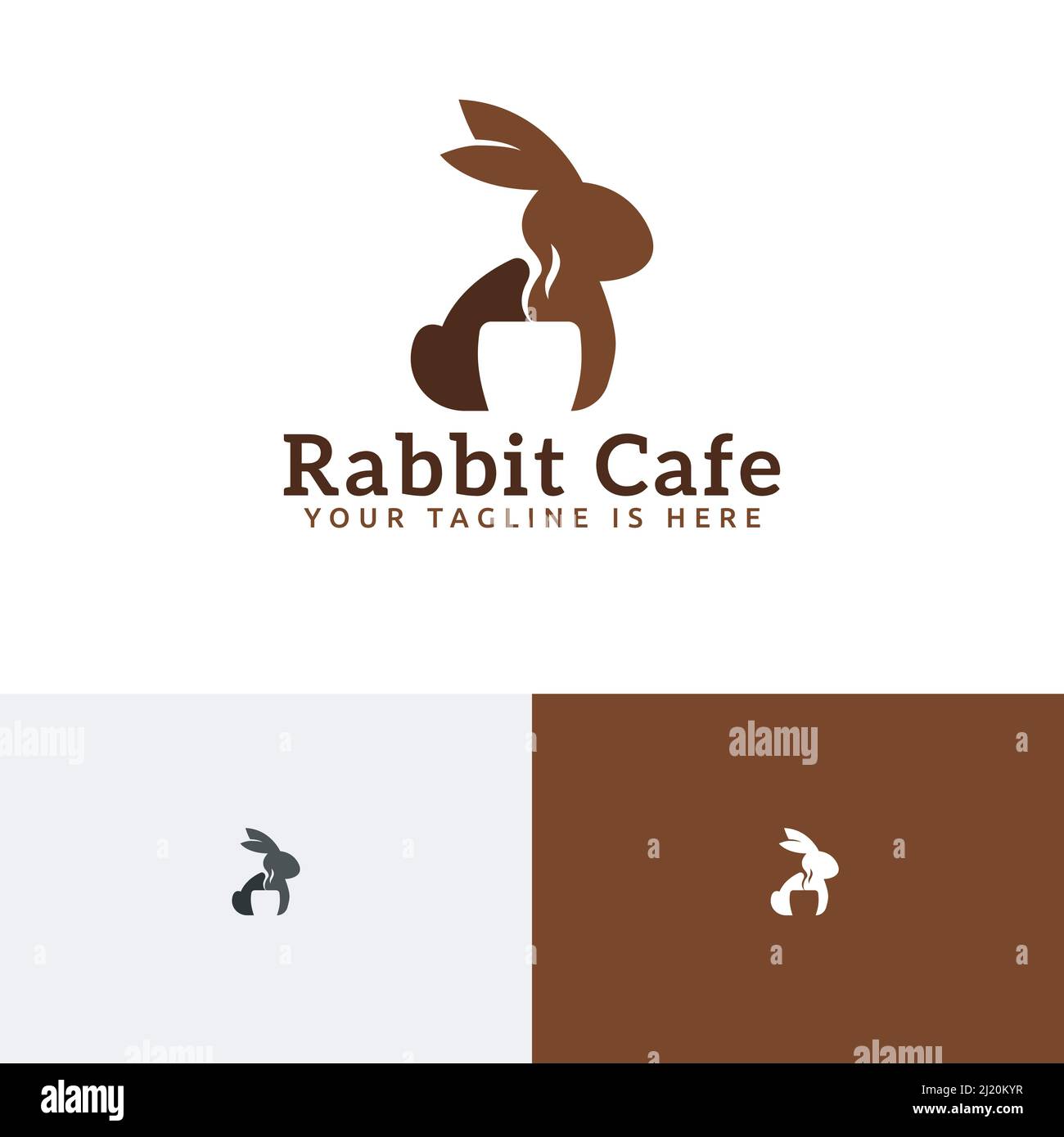 Caffè Rabbit caffè bevanda al cioccolato Bunny negativo Space Logo Illustrazione Vettoriale