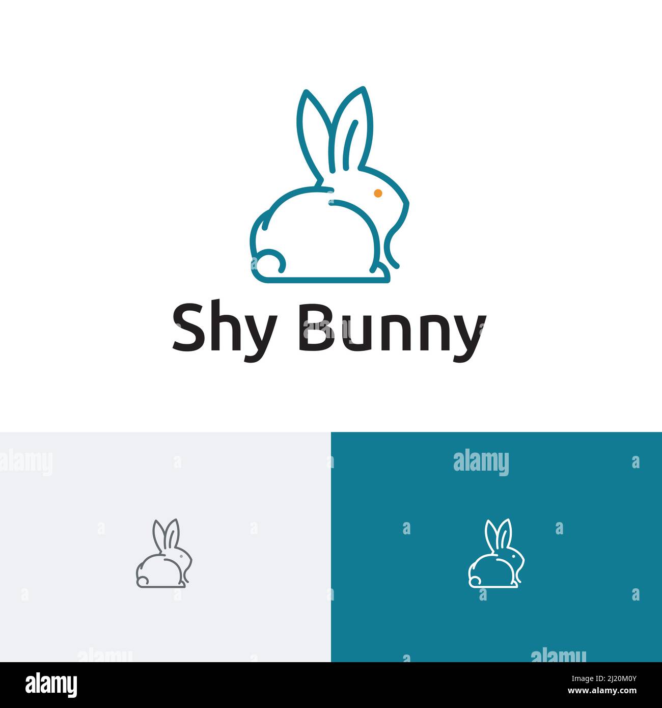 Logo Shy Bunny Rabbit cute Animal in stile monolina Illustrazione Vettoriale