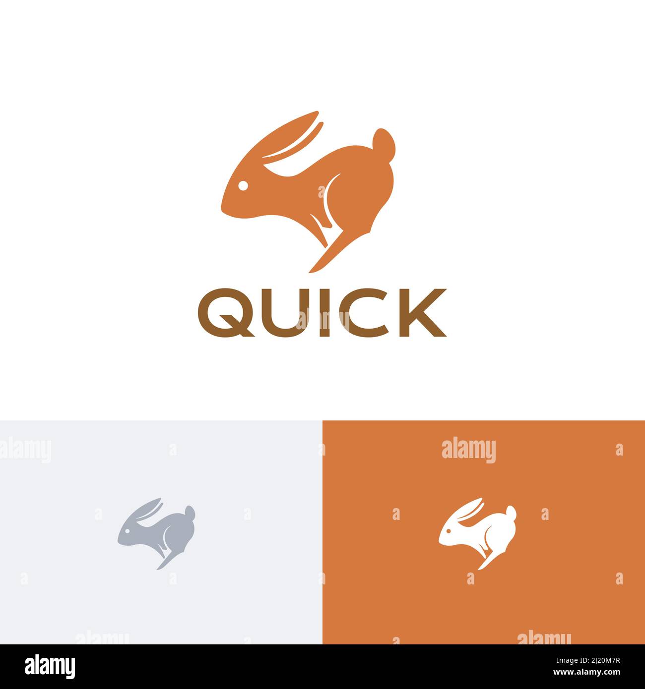 Quick Fast Run Jump Leap Bunny Rabbit cute Animal Logo Illustrazione Vettoriale