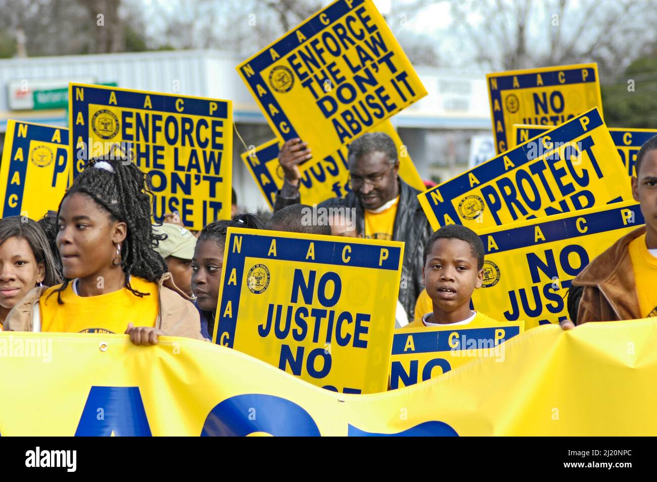 Afro Black Demonstration About polizia uccisioni di neri in Georgia, No Jobs, No Peace, No Justice, Columbus GA USA NAACP SCLC Foto Stock