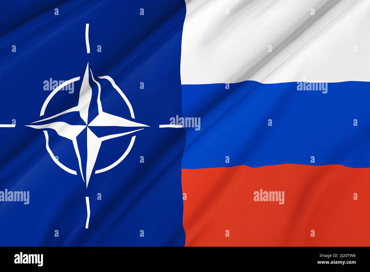 Concetto di bandiera NATO e Russia Foto Stock