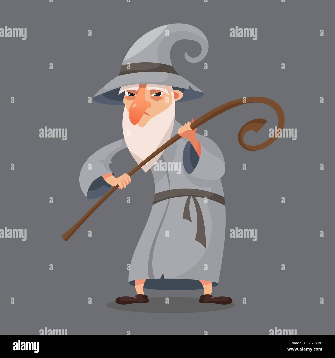 Personale addetto alla tenuta del Wizard. Vecchio personaggio magico in stile cartone animato. Illustrazione Vettoriale