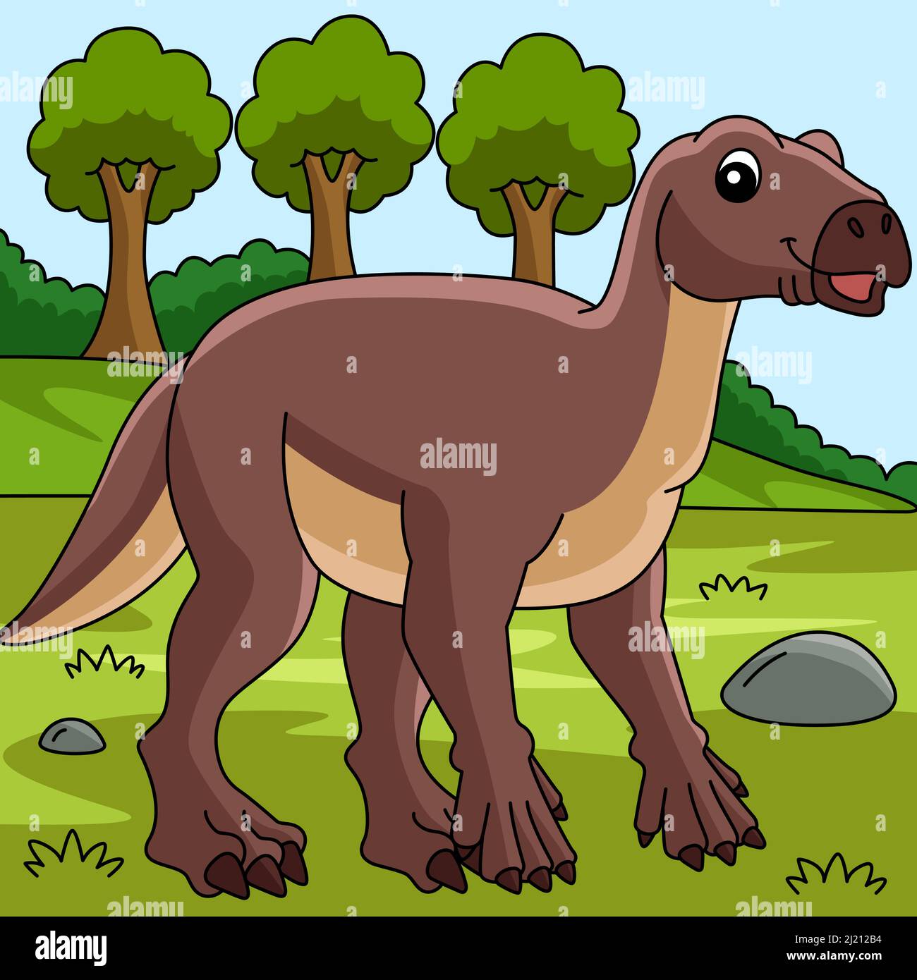 Iguanodon Dinosaur Cartoon colorato Illustrazione Illustrazione Vettoriale