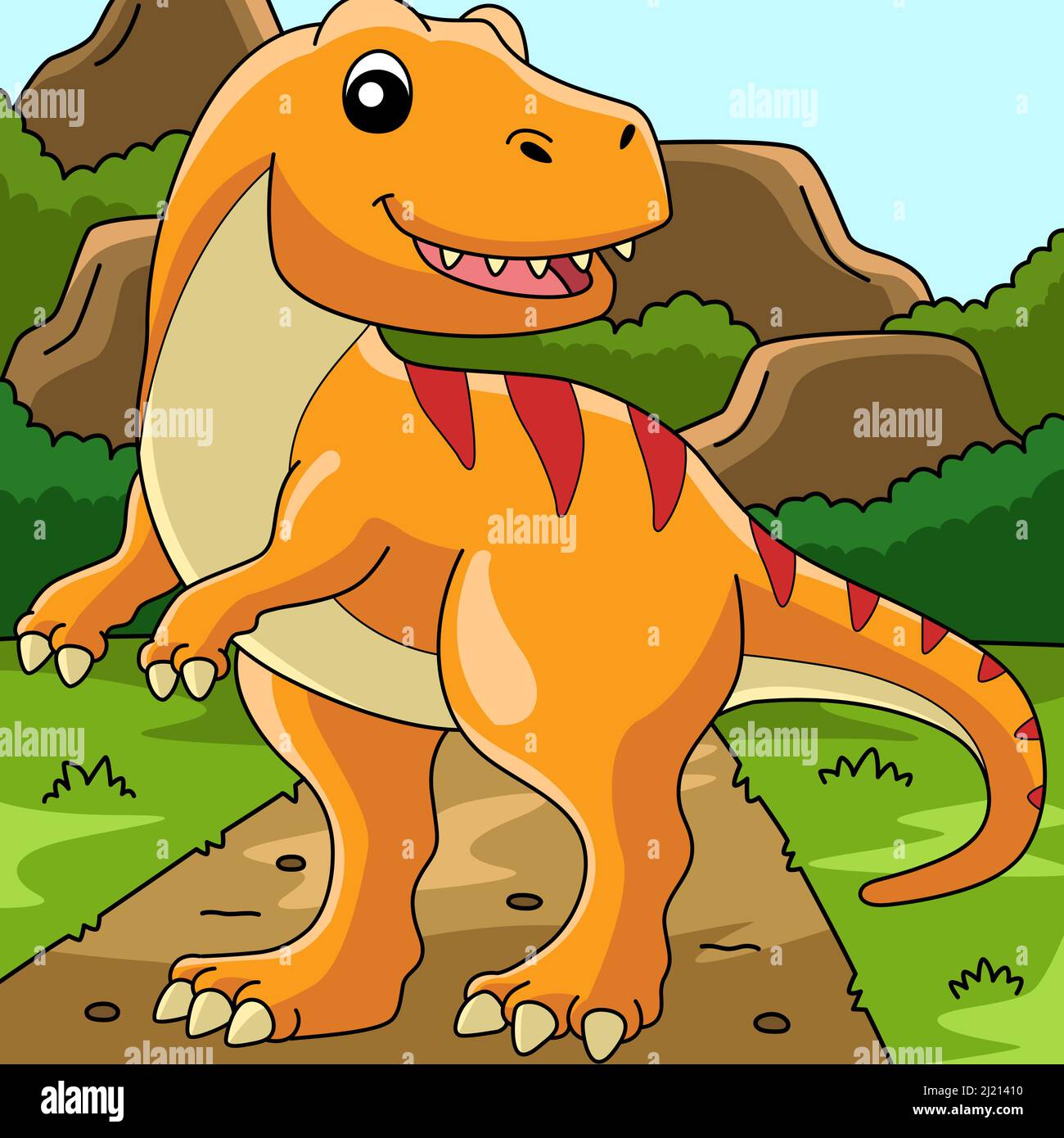 Tyrannosaurus Dinosaur animale Cartoon colorato Illustrazione Vettoriale